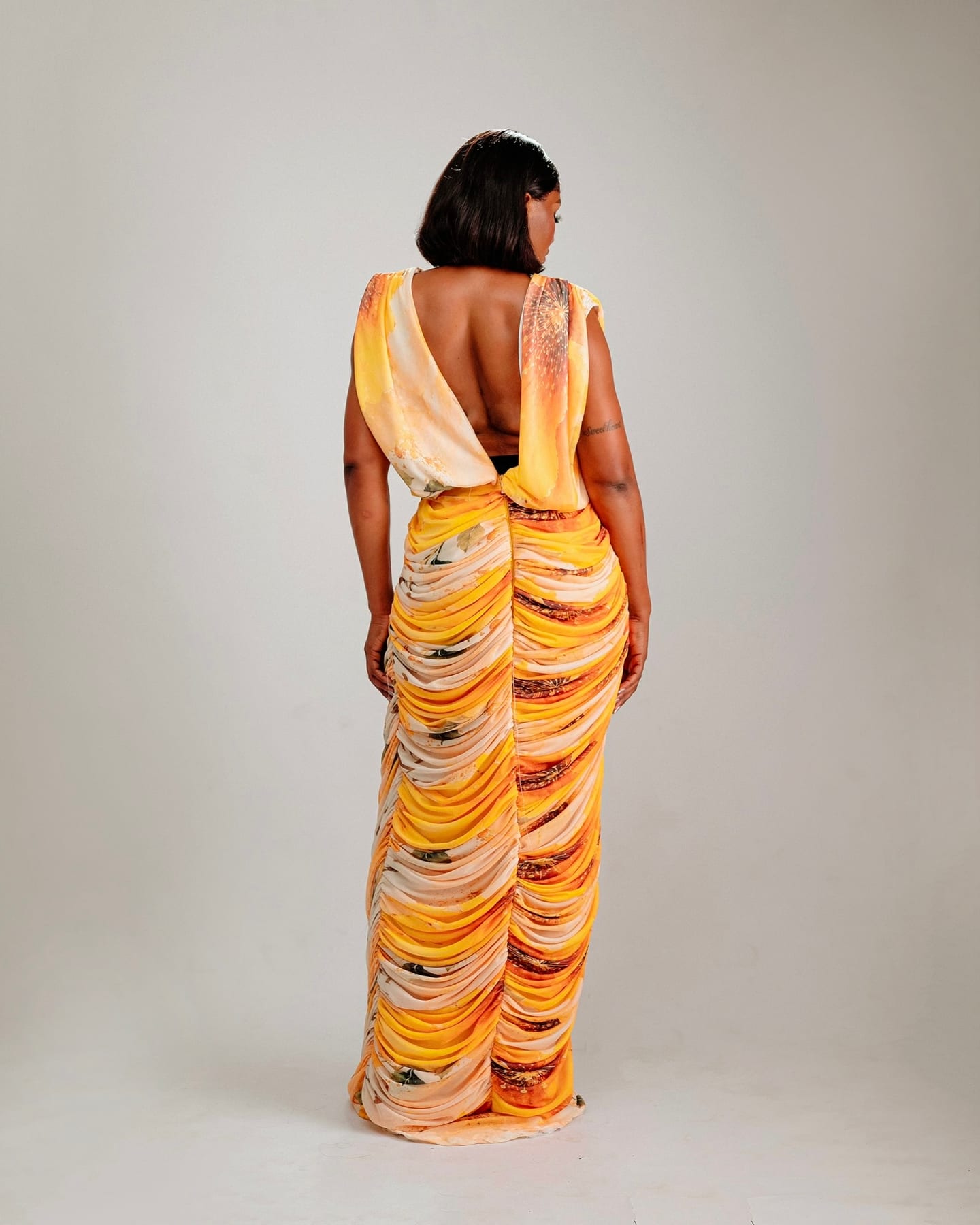 Drape Goddess Gown in molten orange and gold (frame 2 of 7)