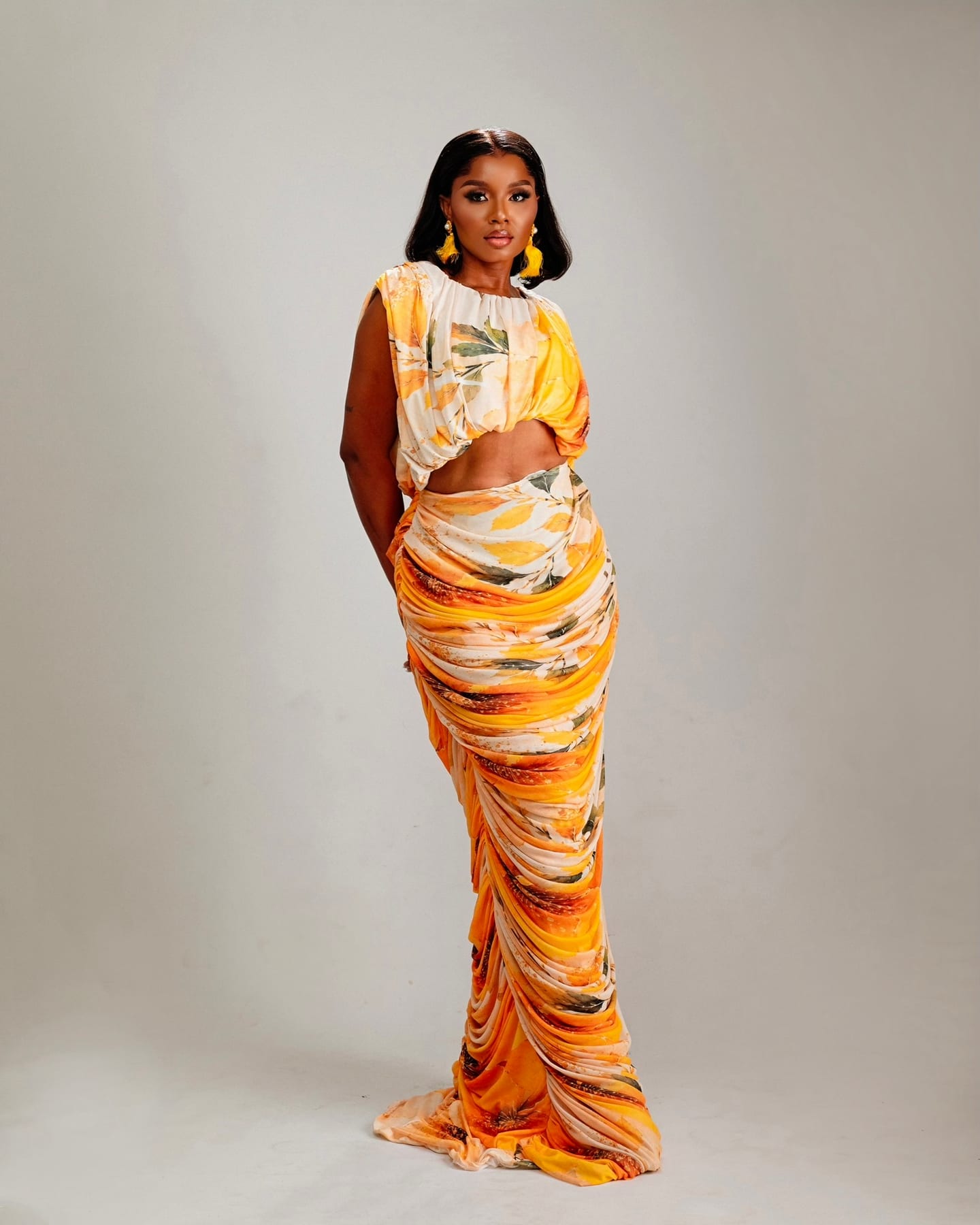Drape Goddess Gown in molten orange and gold (frame 3 of 7)