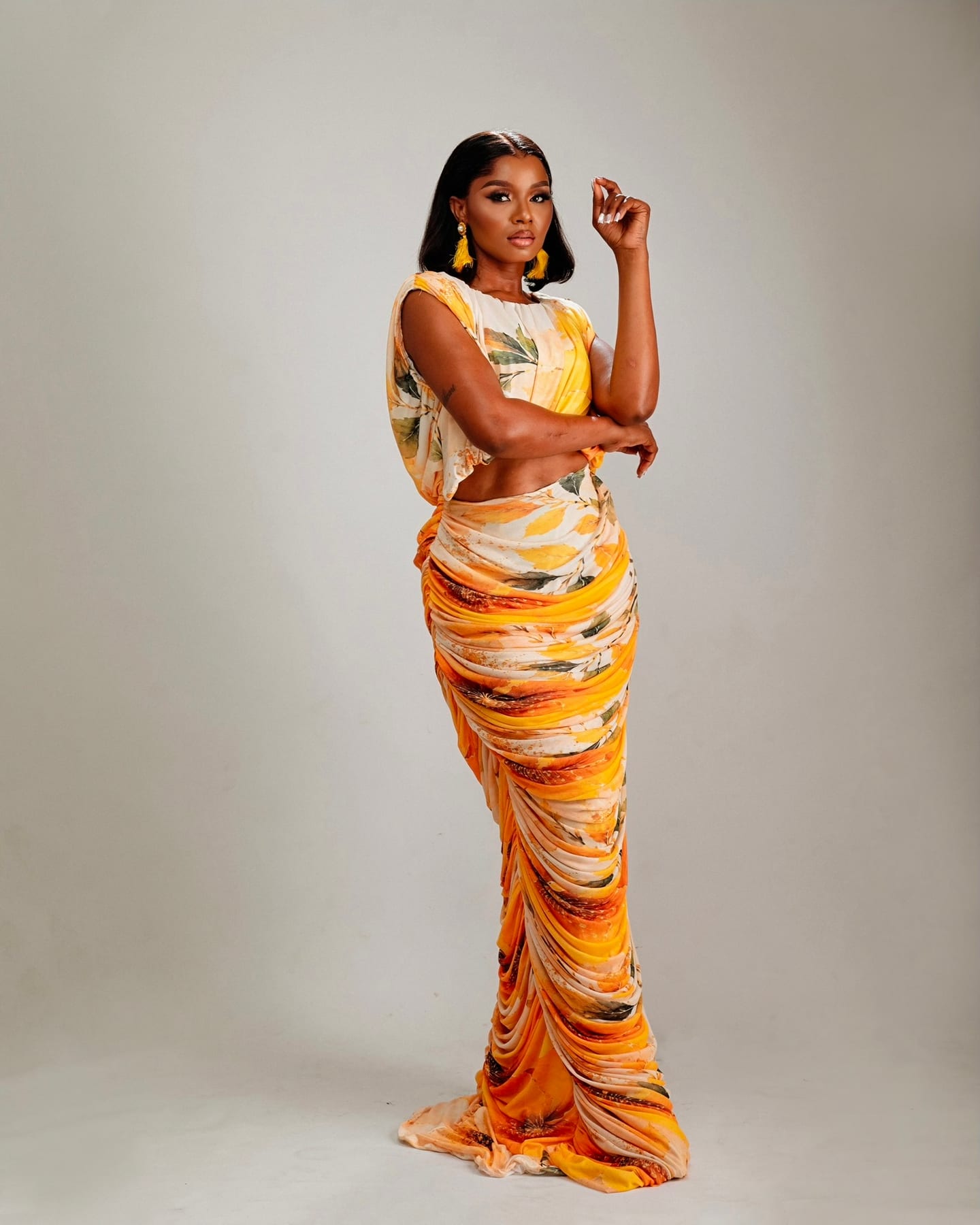 Drape Goddess Gown in molten orange and gold (frame 4 of 7)