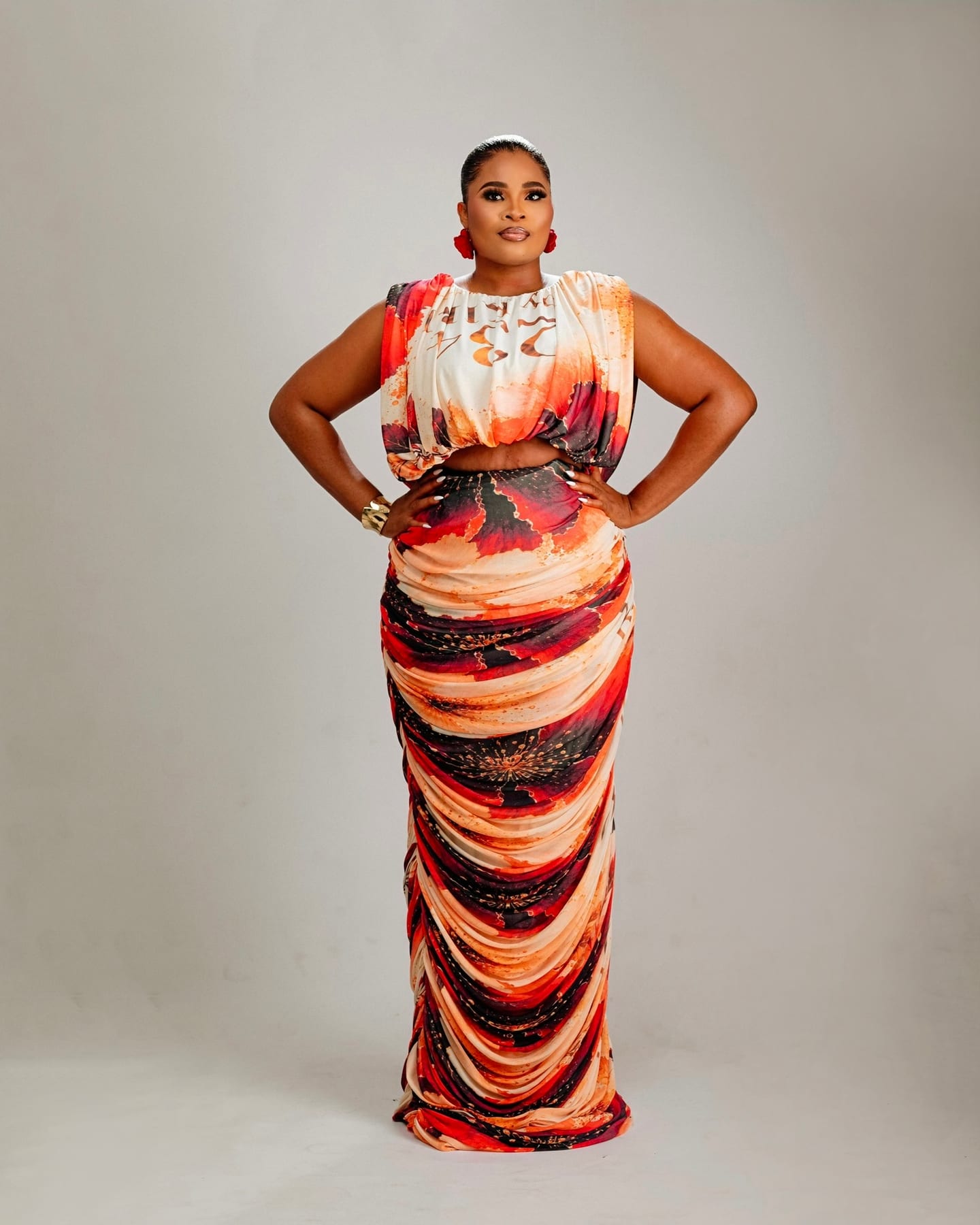 Drape Goddess Gown in molten orange and gold (frame 7 of 7)