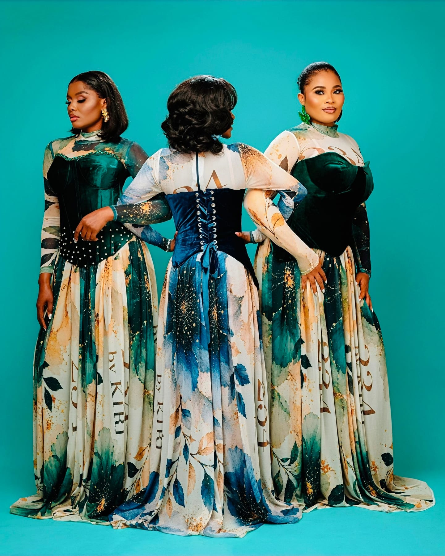 Empress Corset Gown with velvet bodice and printed skirt (frame 8 of 8)