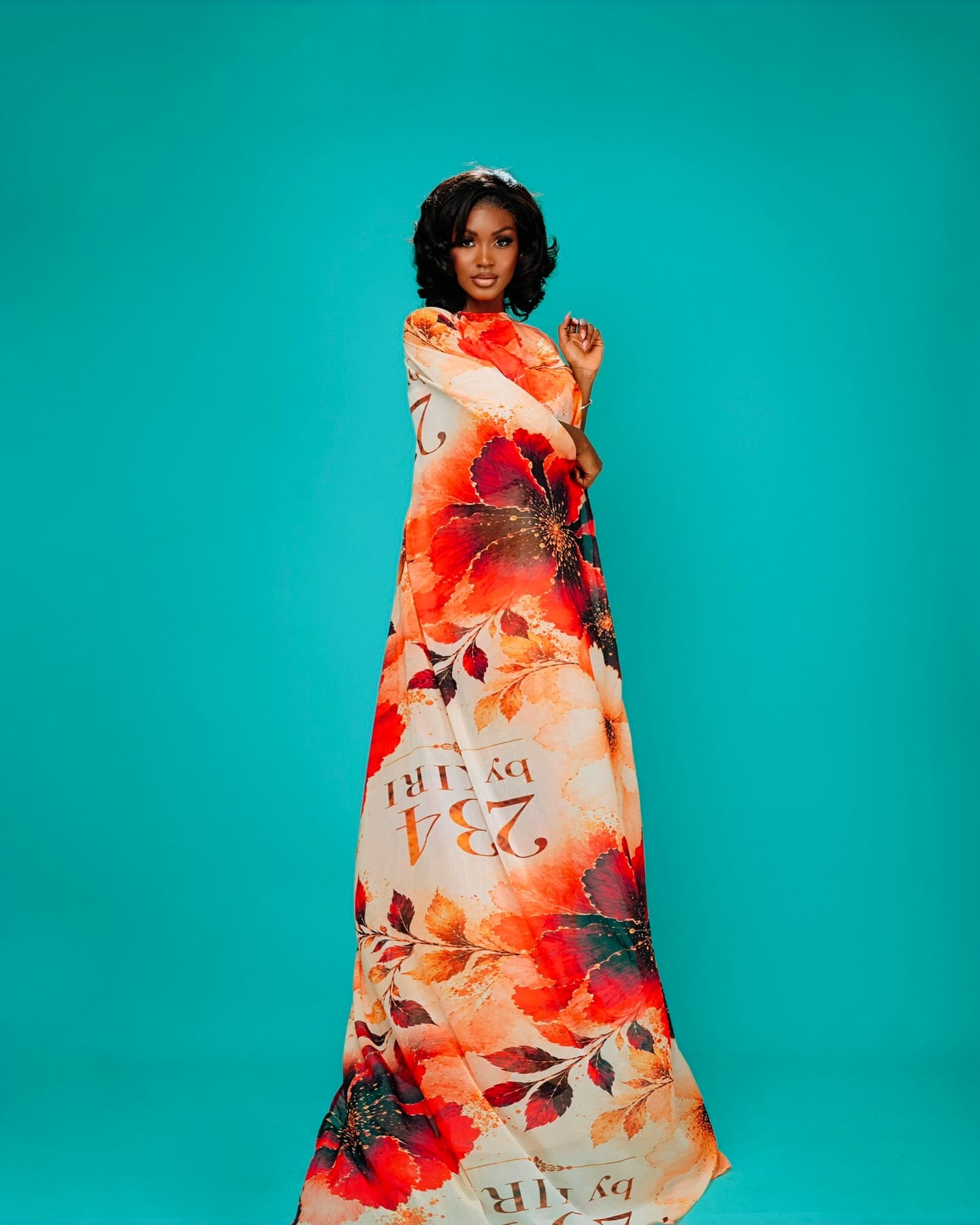 Majesty Cape Gown in golden bloom print (frame 3 of 8)