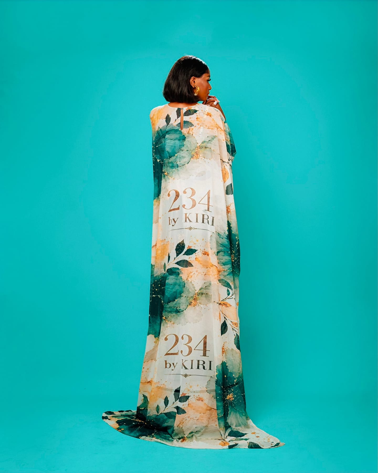Majesty Cape Gown in golden bloom print (frame 4 of 8)