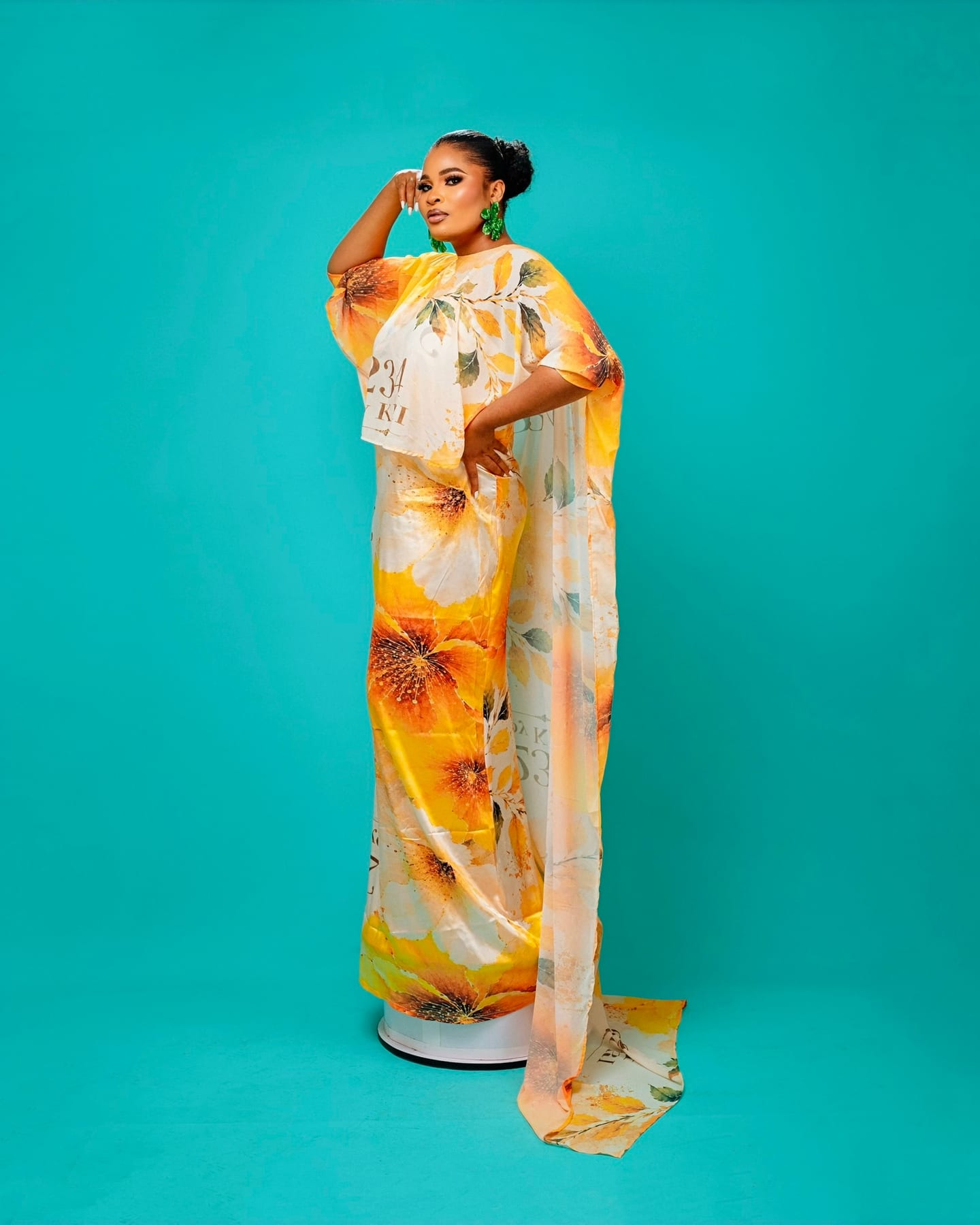 Majesty Cape Gown in golden bloom print (frame 7 of 8)