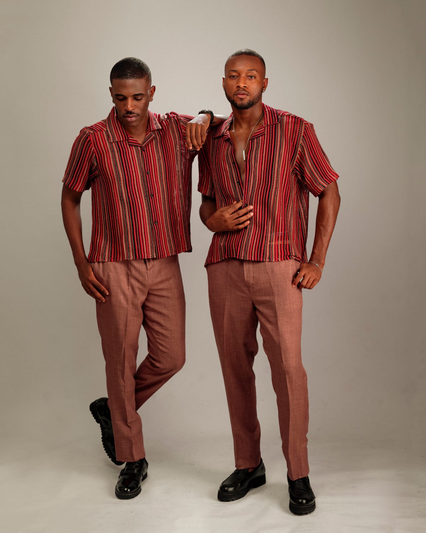 Montego Set in cream and cocoa stripes with rust trousers (frame 2 of 3)