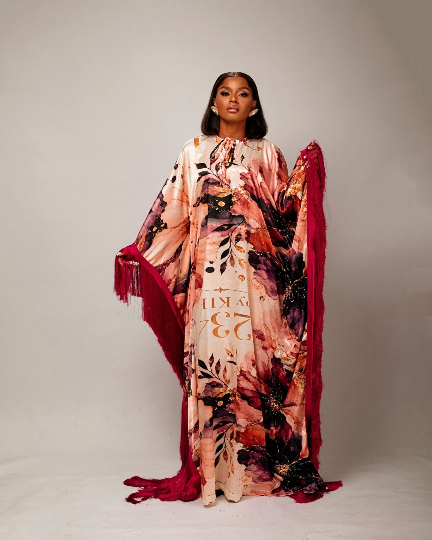 Opulence Fringe Boubou in painterly green and gold (frame 2 of 5)