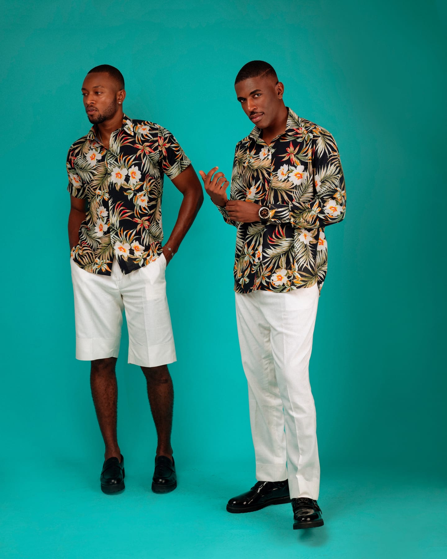 Palm Noir Set in black palm print and white shorts (frame 9 of 10)