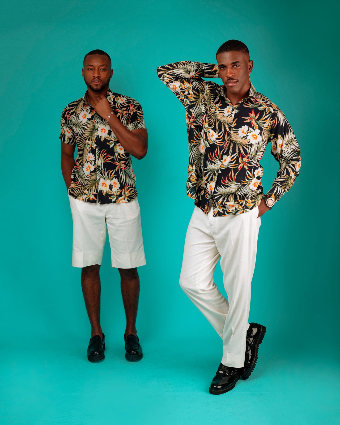 Palm Noir Set in black palm print and white shorts (frame 10 of 10)
